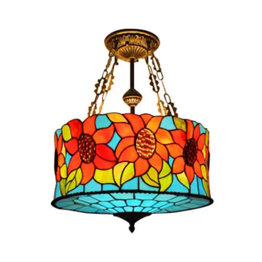 DecorBites™ DecorBites™ LED Vintage Ceiling Lights: Elegant Semi Flush Mount Lighting with Antique Brass Finish and Stained Glass Shade for your Bedroom