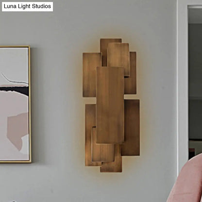 DecorBites™ LED Wall Sconce with Metallic Rectangular Shade for Stairway or Dark Wood