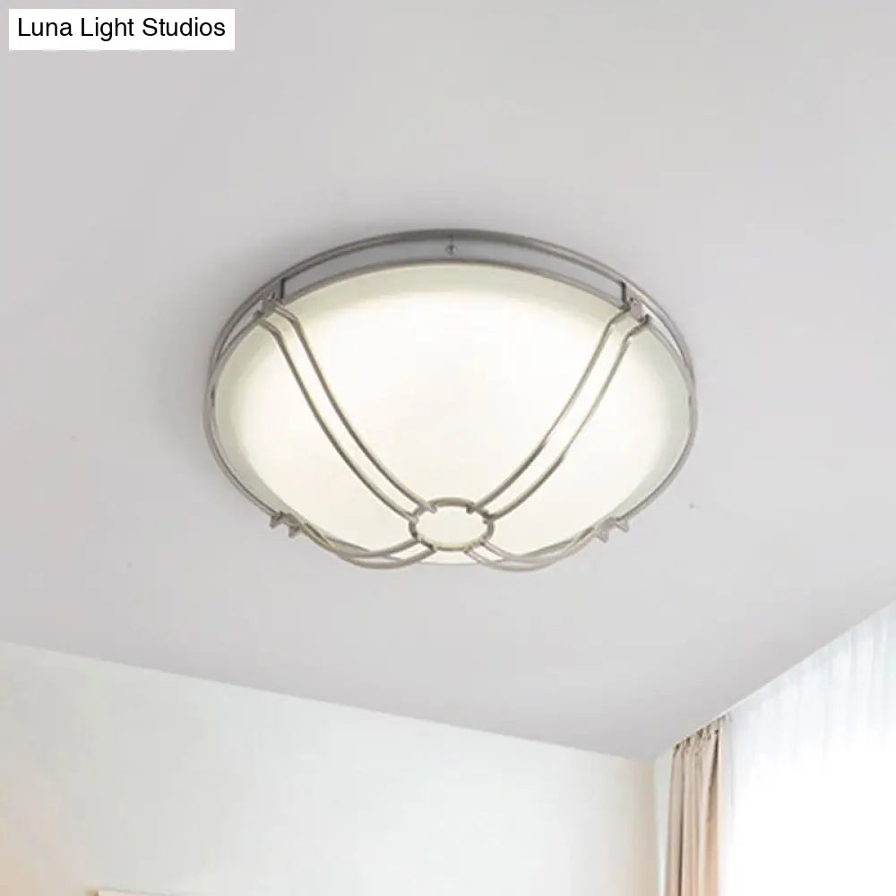 DecorBites™ DecorBites™ LED White Glass Flush Mount Ceiling Light with Metal Cage - Country Dome Fixture