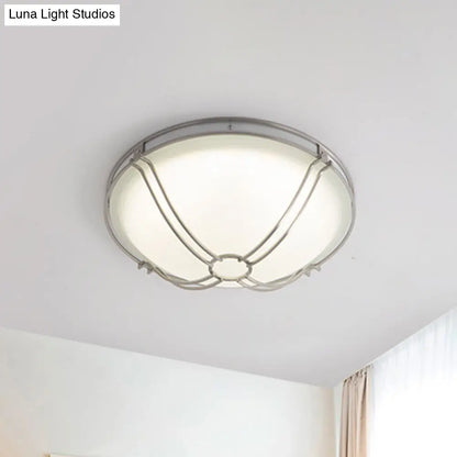 DecorBites™ DecorBites™ LED White Glass Flush Mount Ceiling Light with Metal Cage - Country Dome Fixture