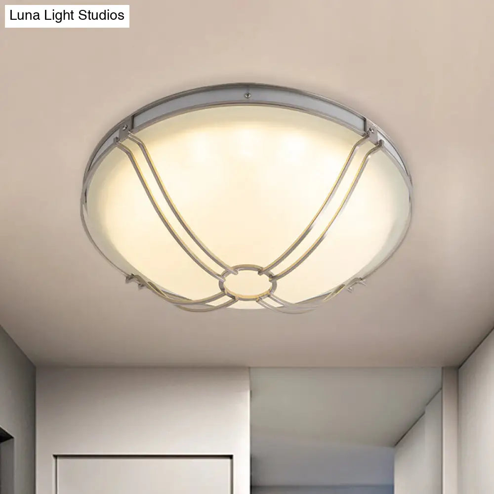 DecorBites™ DecorBites™ LED White Glass Flush Mount Ceiling Light with Metal Cage - Country Dome Fixture