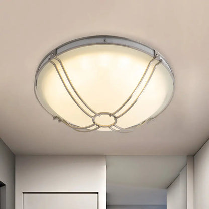 DecorBites™ DecorBites™ LED White Glass Flush Mount Ceiling Light with Metal Cage - Country Dome Fixture