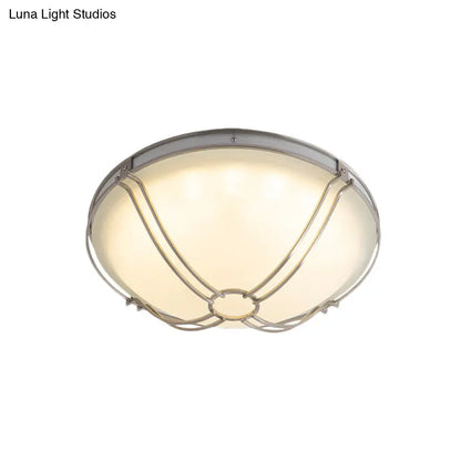 DecorBites™ DecorBites™ LED White Glass Flush Mount Ceiling Light with Metal Cage - Country Dome Fixture