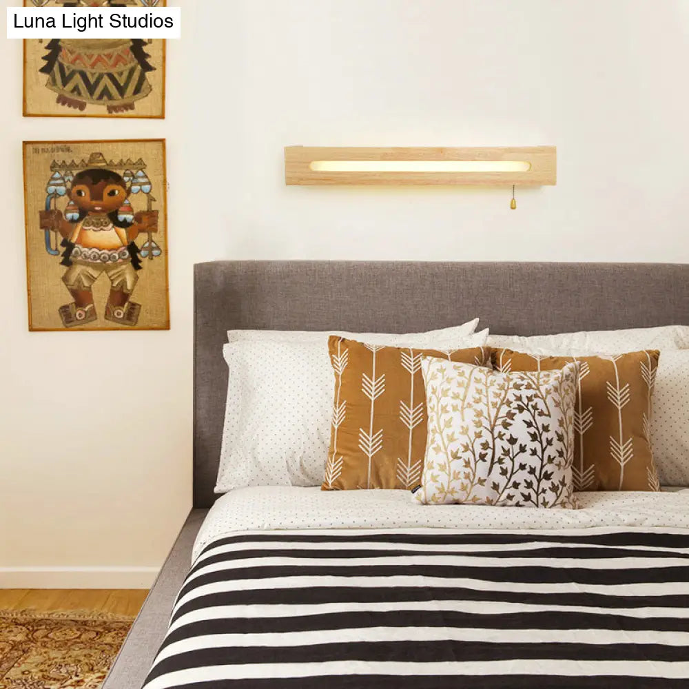 DecorBites™ LED Wood Wall Sconce with Pull Chain for Bedside Lighting