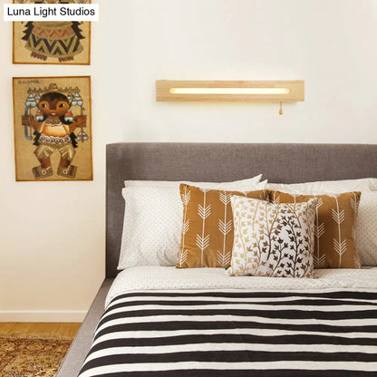DecorBites™ LED Wood Wall Sconce with Pull Chain for Bedside Lighting