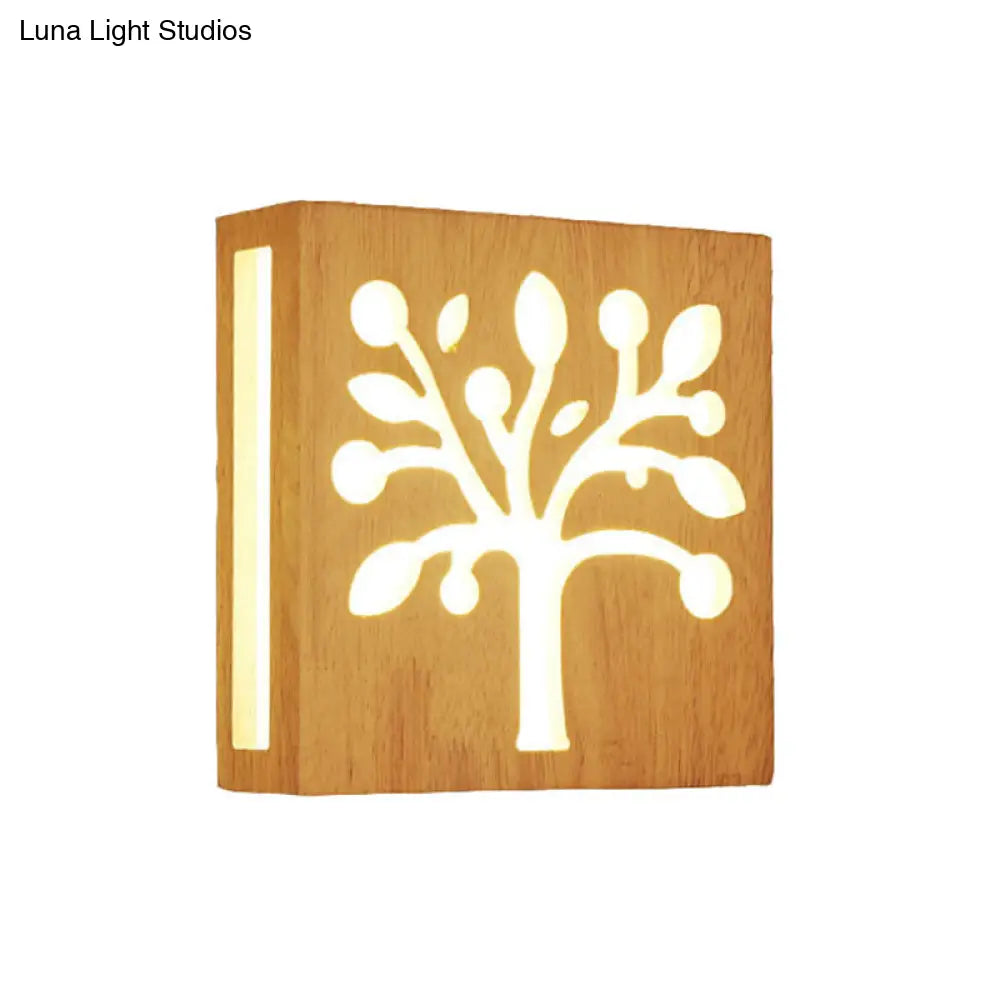 DecorBites™ DecorBites™ LED Wooden Wall Sconce: Contemporary Square Cutout Living Room Light