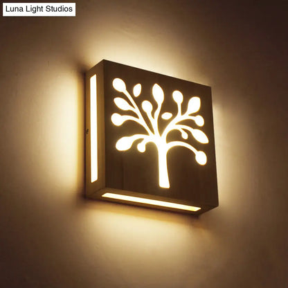 DecorBites™ DecorBites™ LED Wooden Wall Sconce: Contemporary Square Cutout Living Room Light