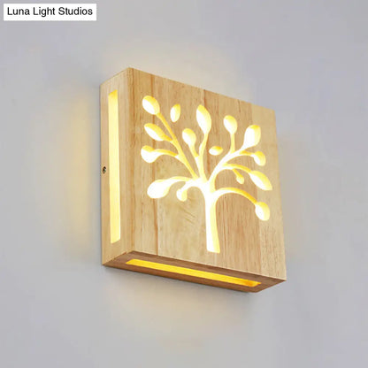 DecorBites™ DecorBites™ LED Wooden Wall Sconce: Contemporary Square Cutout Living Room Light