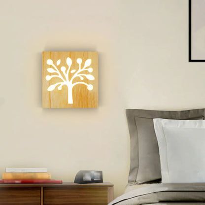 DecorBites™ DecorBites™ LED Wooden Wall Sconce: Contemporary Square Cutout Living Room Light