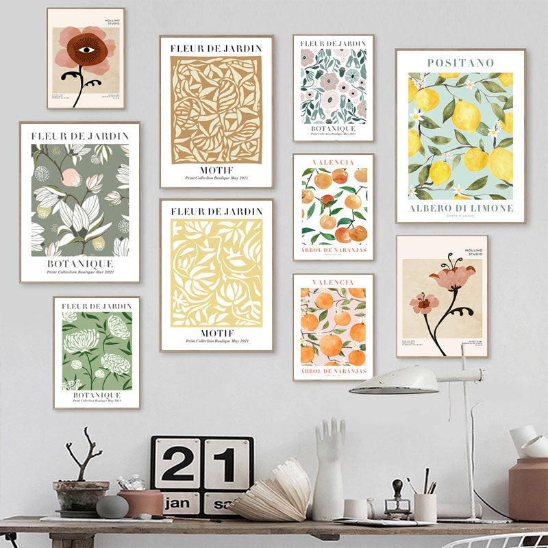 Lemon Flower Vintage Plant Canvas Wall Art - Posters
