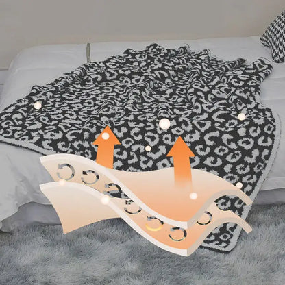 Black and white leopard print cozy flannel velvet blanket with soft textured surface for bedroom and sofa decorbites cozy flannel