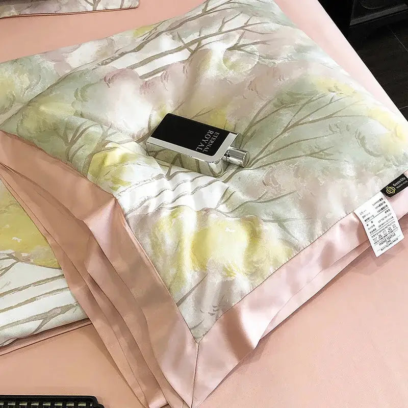 A soft pastel pink satin pillow sham with muted green floral pattern for decorbites leopard print summer decor