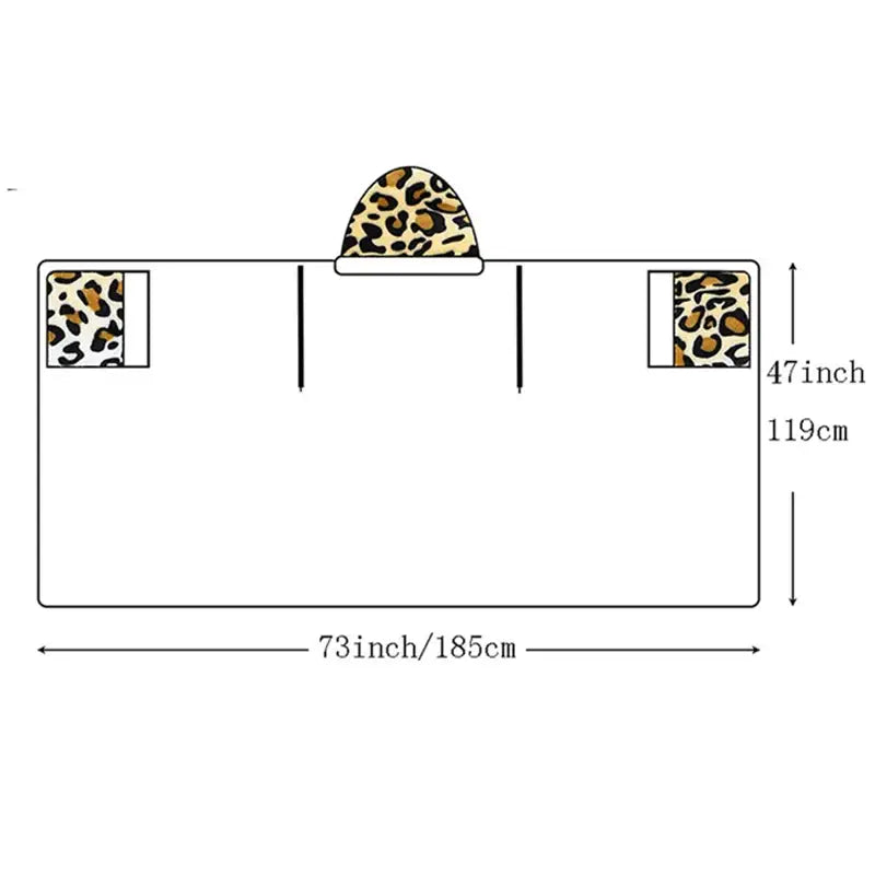 Leopard print warm wearable hooded fleece blanket with pockets by decorbites for cozy bedroom use