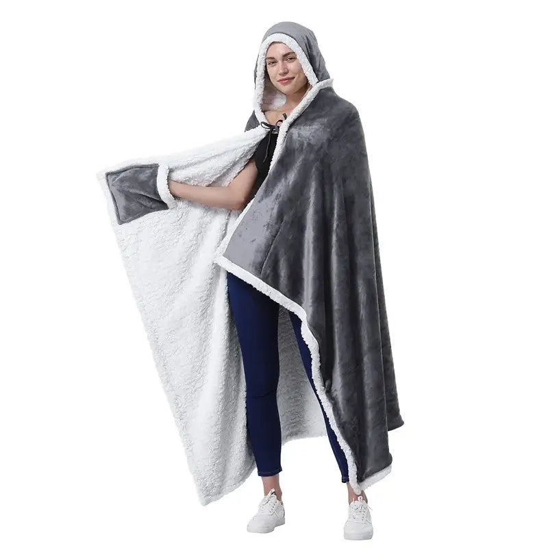 Gray and white plush hooded blanket with soft fleece texture perfect as a decorbites leopard print warm wearable shawl