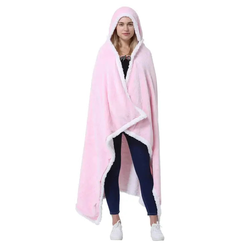 Pink plush hooded blanket with white fleece trim for decorbites leopard print warm wearable bedroom soft fleece shawl