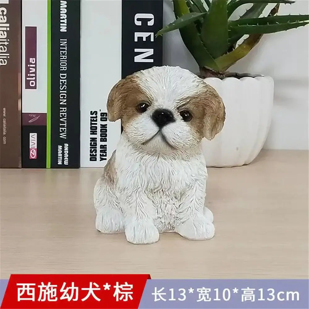 A charming white and tan shih tzu resin dog sculpture with detailed fur texture for decorbites dog decor