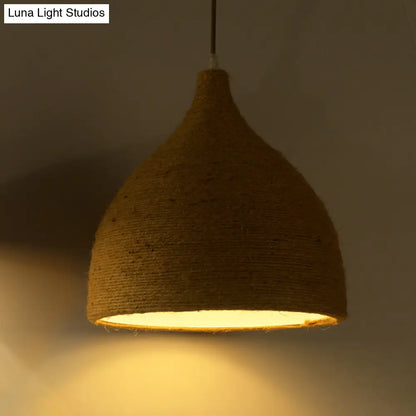 Light Beige Rope Pendant Light - Retro Industrial Teardrop Hanging Lamp for Dining Room