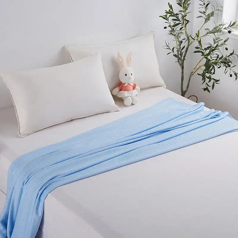 Light blue textured knit throw blanket made of bamboo fiber perfect for decorbites bamboo fiber summer quilt bedroom use
