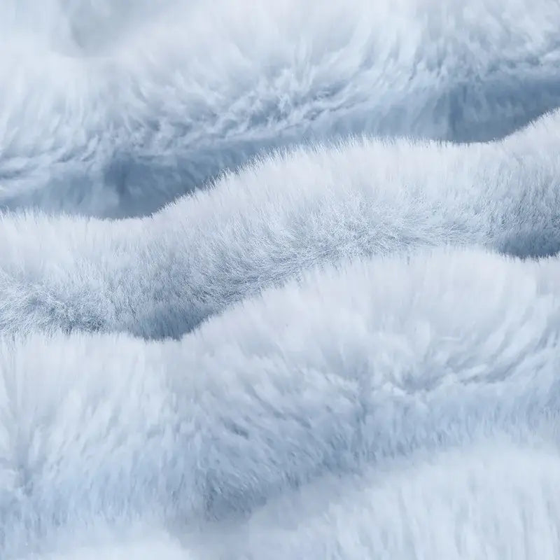 Soft plush white faux fur fabric with gentle waves on light blue bubble rabbit velvet rabbit velvet blanket by decorbites