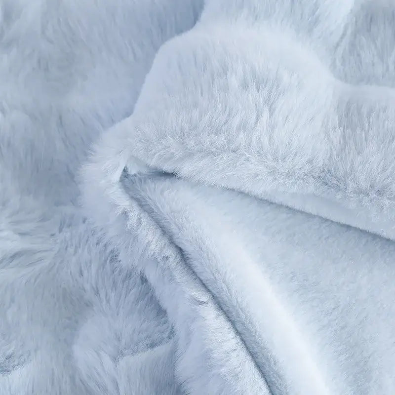 Light blue bubble rabbit velvet blanket with soft plush texture for cozy bedroom decor by decorbites bubble rabbit