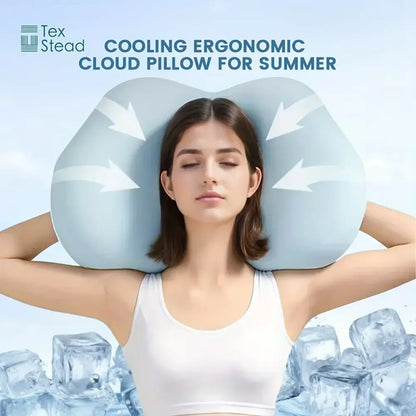 Light blue cooling memory foam pillow with ergonomic cloud design for summer bedroom comfort foam pillow