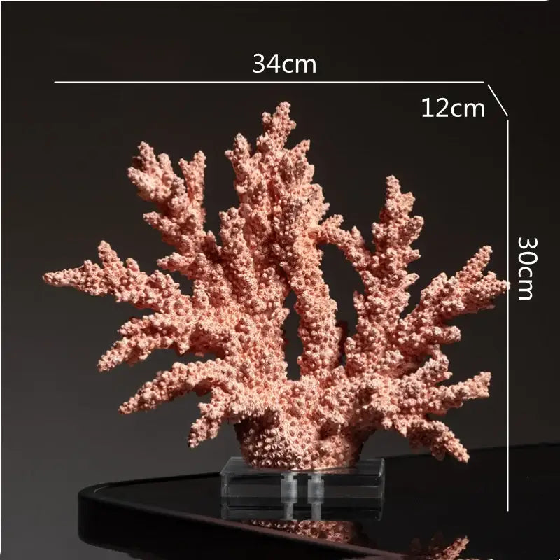 Pink coral reef simulation sculpture with intricate branches on clear acrylic decorbites coral reef stand for living room