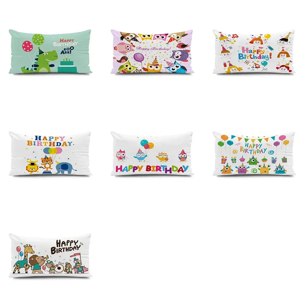 Light blue dinosaur animal happy birthday pillowcase featuring colorful cartoon animals and festive bedroom decorbites design