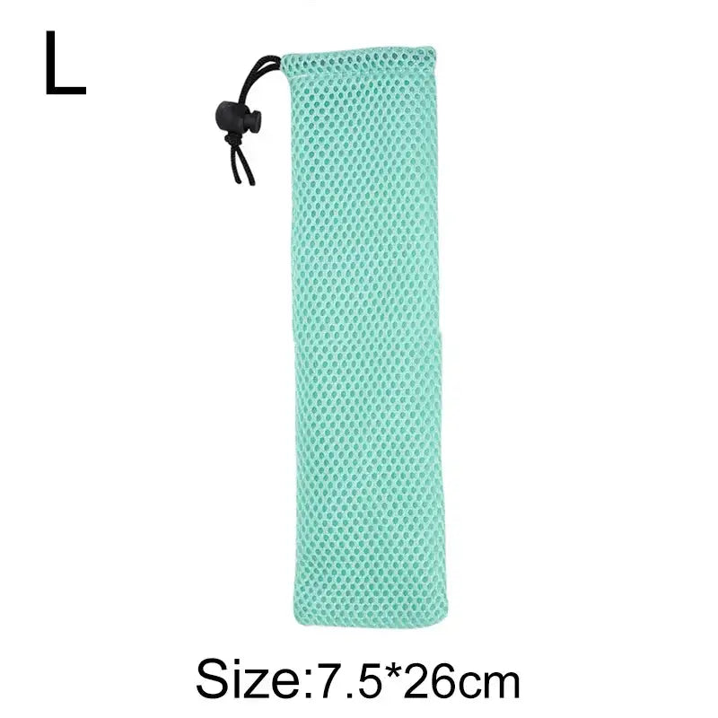 Light green mesh pouch with black drawstring closure for decorbites cotton linen cutlery case travel use