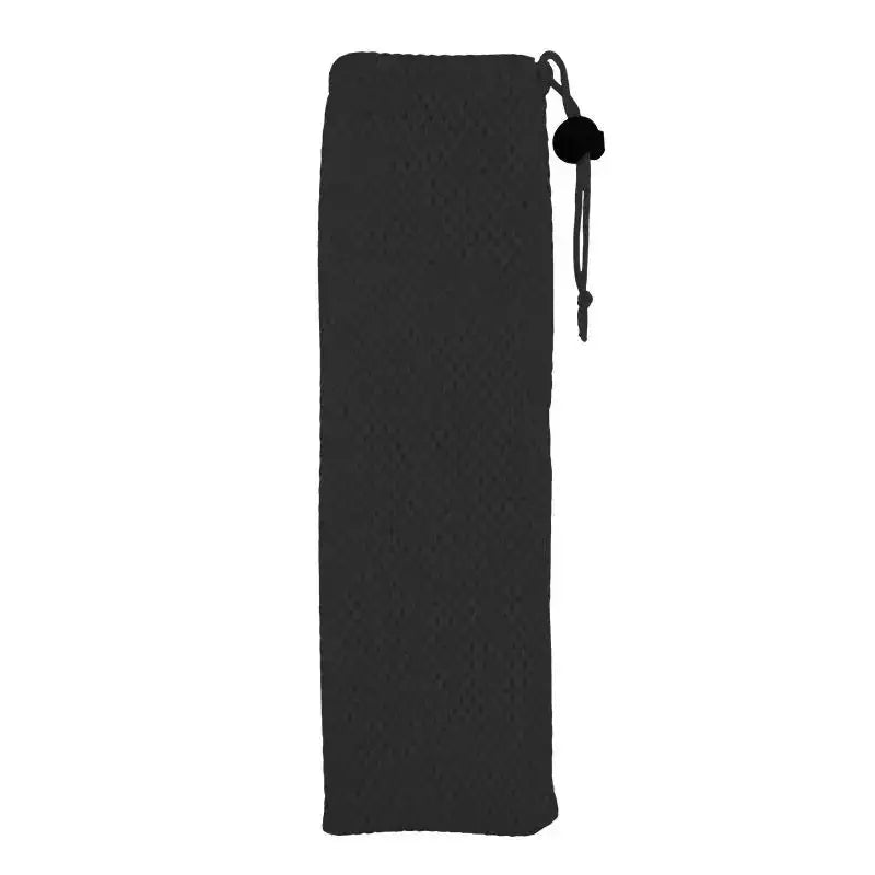 Black textured fabric pouch with drawstring and pom-pom toggle for decorbites cotton linen cutlery case use