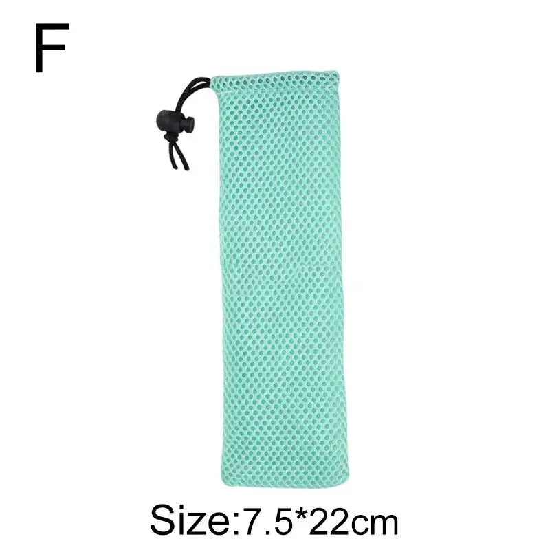 A mint green mesh cotton linen cutlery case with black drawstring closure by decorbites for dining room travel