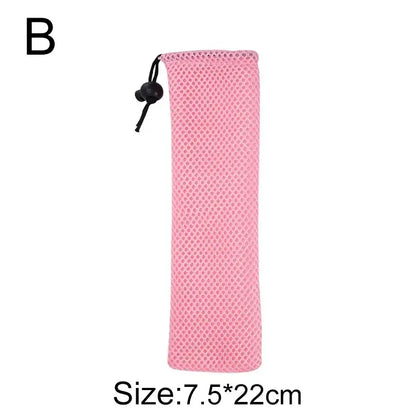 Pink mesh drawstring pouch with black toggle for decorbites cotton linen cutlery case ideal for dining room travel