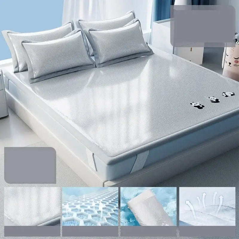 Light blue panda cooling antibacterial mattress pad with silver mesh fabric from decorbites cooling antibacterial collection