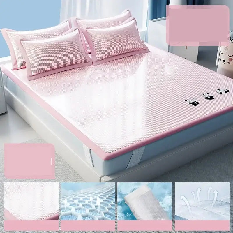 Pink mesh decorbites cooling antibacterial mattress with panda designs for bedroom sleeping comfort