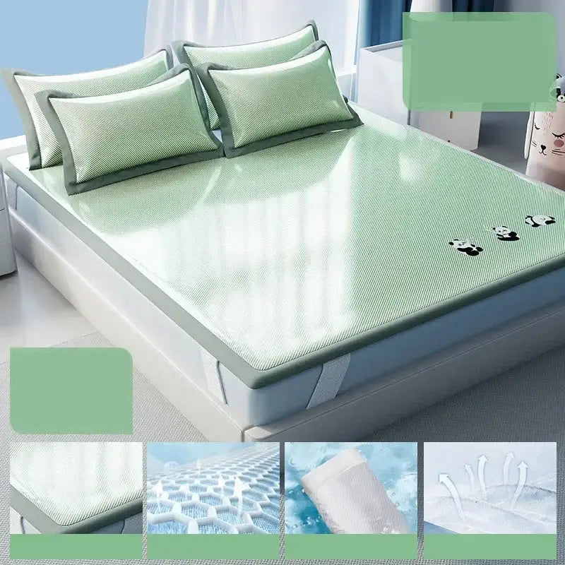 Light green decorbites cooling antibacterial mattress with breathable mesh and subtle panda embroidery for bedroom use