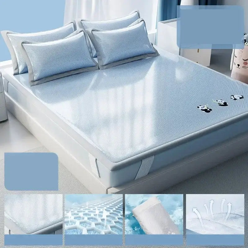 Light blue panda cooling antibacterial mattress pad by decorbites with textured surface for bedroom comfort