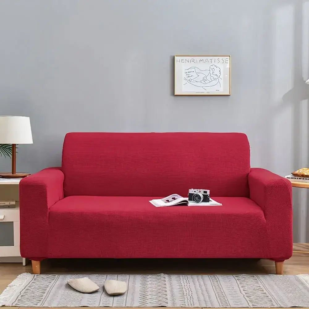 Red corduroy sofa cover showcasing decorbites 3d quilted thicken sofa design for living room use