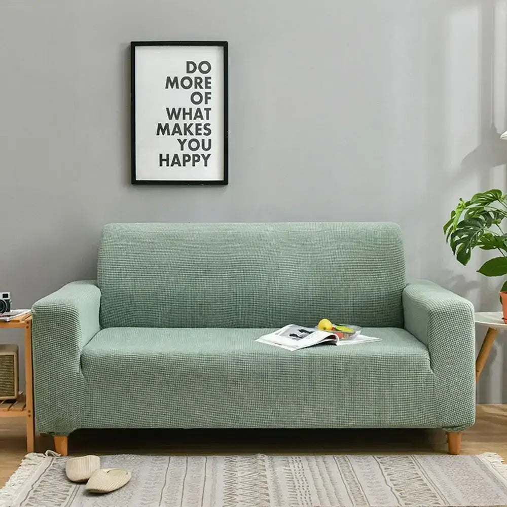 Light blue quilted thicken sofa cover decorbites 3d quilted fits snugly on mint green textured loveseat with wooden legs