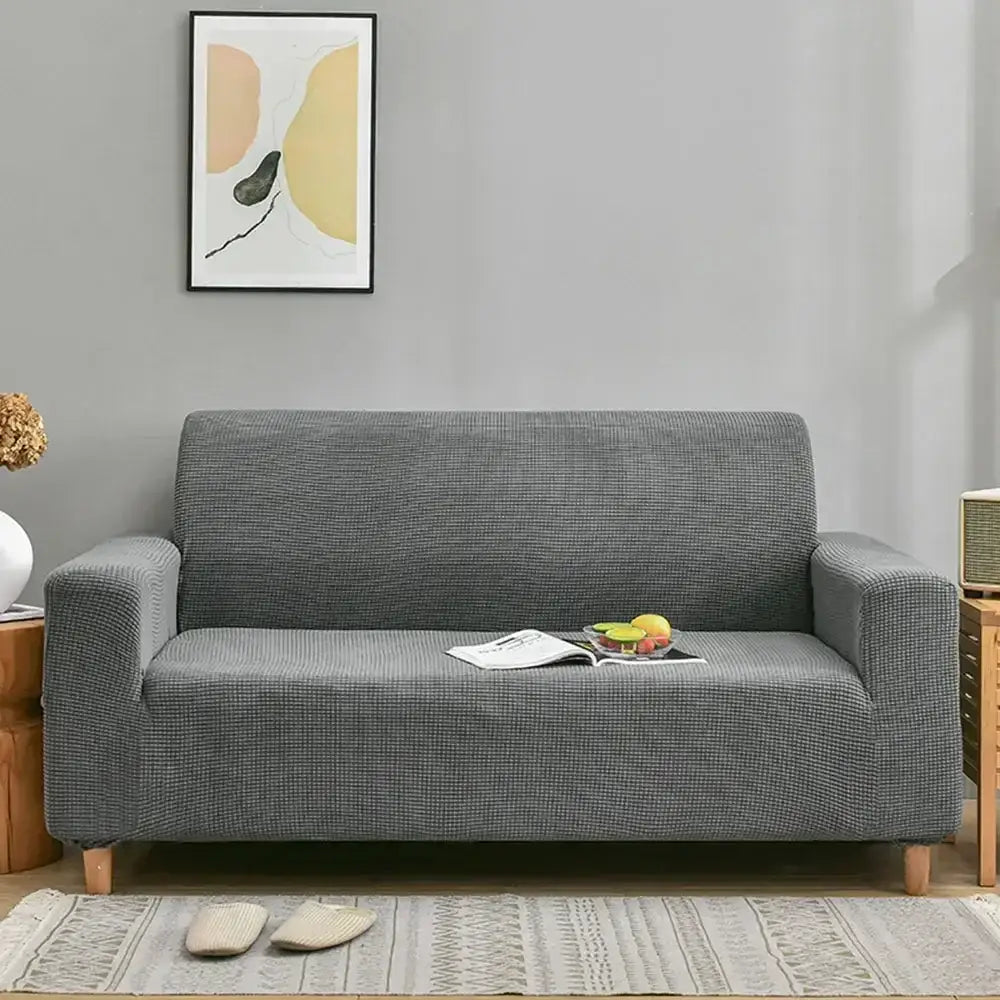 Gray textured sofa cover with subtle checkered pattern by decorbites 3d quilted thicken sofa for living room decor