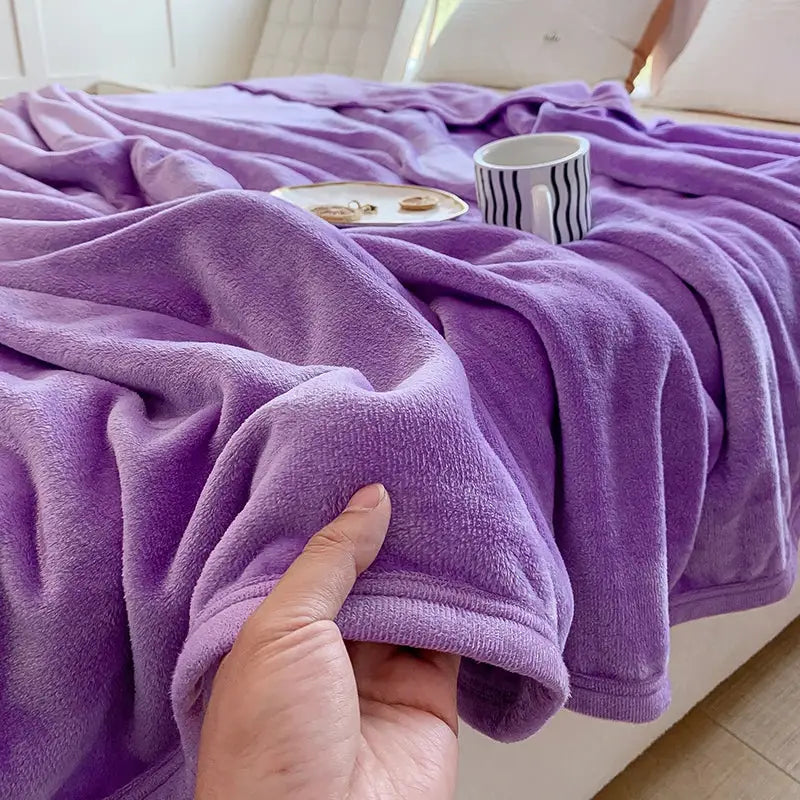 A lavender plush fleece summer blanket with soft texture and ribbed hem for decorbites coral velvet summer use