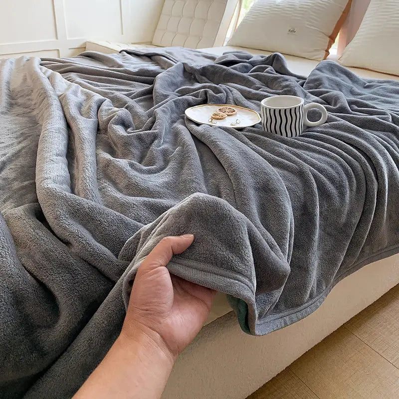 Light gray coral velvet summer blanket plush throw with soft gray fleece texture ideal for cozy decorbites coral velvet use