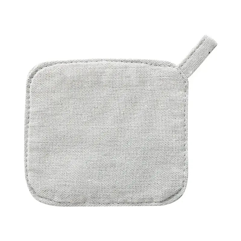 Light gray cotton linen coaster set with loop handle featuring decorbites cotton linen fabric for dining room use