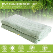 Light green bamboo knitted cooling blanket with ribbed texture made from soft bamboo fiber for bedroom decorbites use