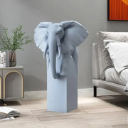 Light luxury light blue elephant head sculpture on matching pedestal base for elegant living room decorbites elephant ornaments