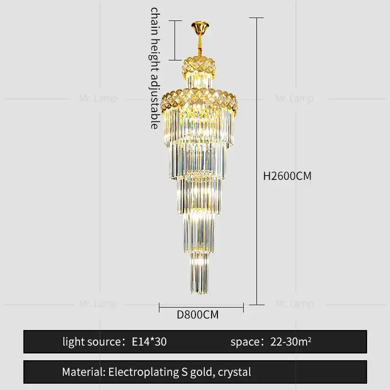 Gold electroplated luxury crystal chandelier with cascading tiers for living room decorbites light luxury design