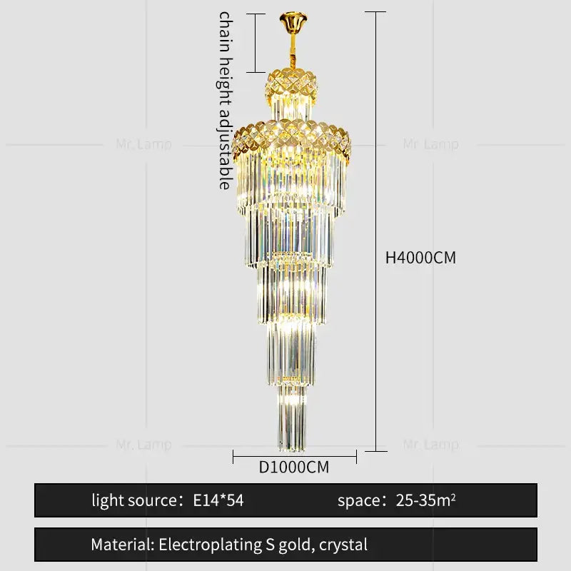 A gold electroplated luxury crystal chandelier with cascading tiers for light luxury crystal living room decorbites light luxury