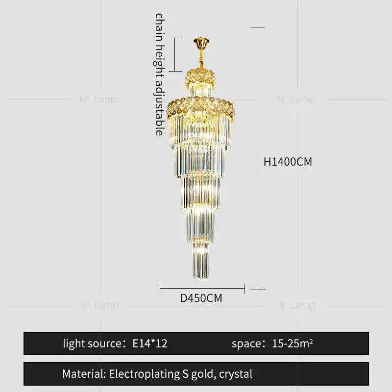 Gold electroplated crystal chandelier with cascading tiers for light luxury crystal decorbites living room lighting