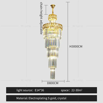 Elegant tiered light luxury crystal chandelier with gold electroplated metal and clear crystal prisms for living room decorbites light luxury