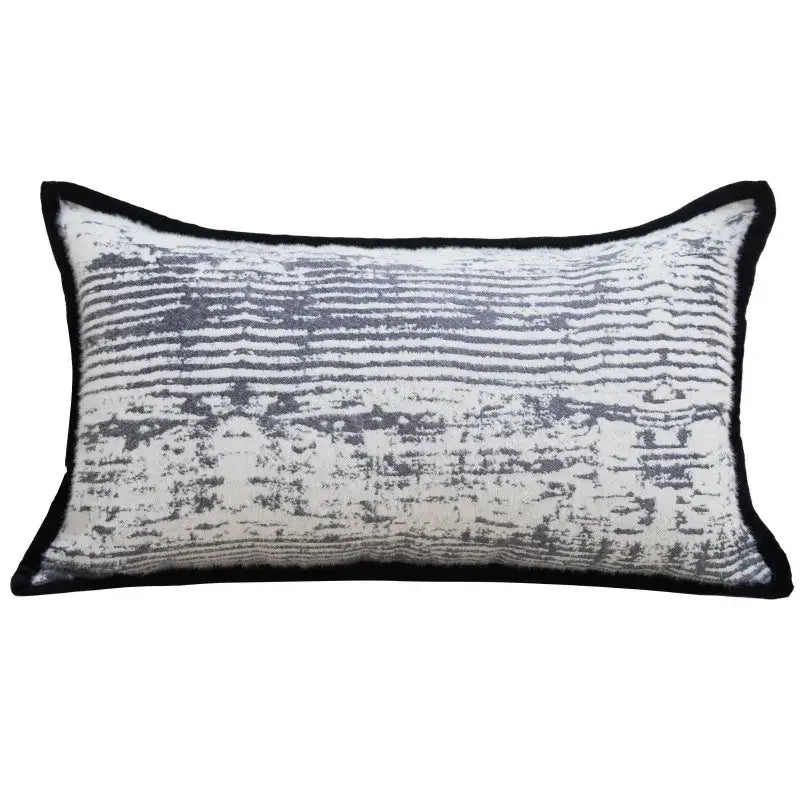 Rectangular light luxury designer pillow cover with white and gray textured pattern and solid black border for living room
