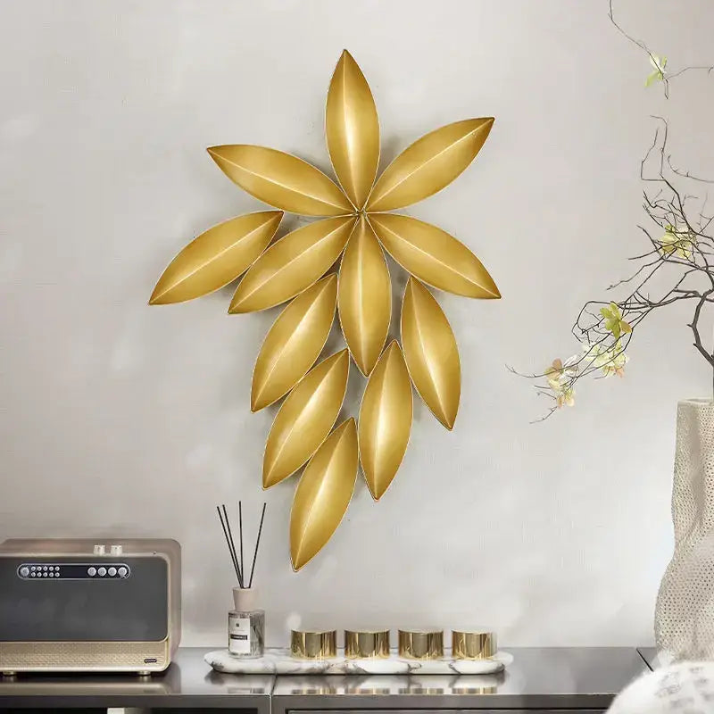 Golden metallic leaf wall decoration made of light luxury iron with sleek modern design for living room decorbites light luxury