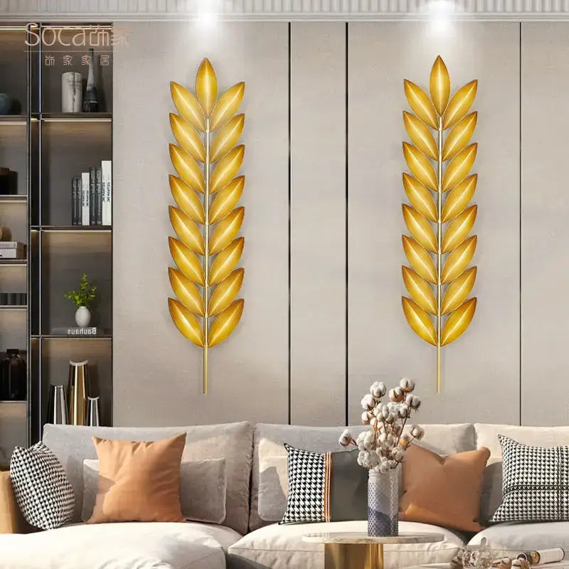 Golden metallic wheat leaf wall decoration made of light luxury iron for living room decorbites wall decoration